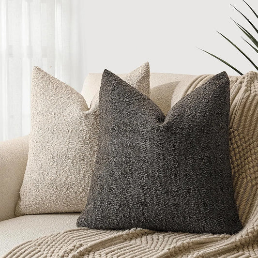 Xoco soft loop yarn teddy fleece pillow cover with lamb wool-like texture in neutral tone