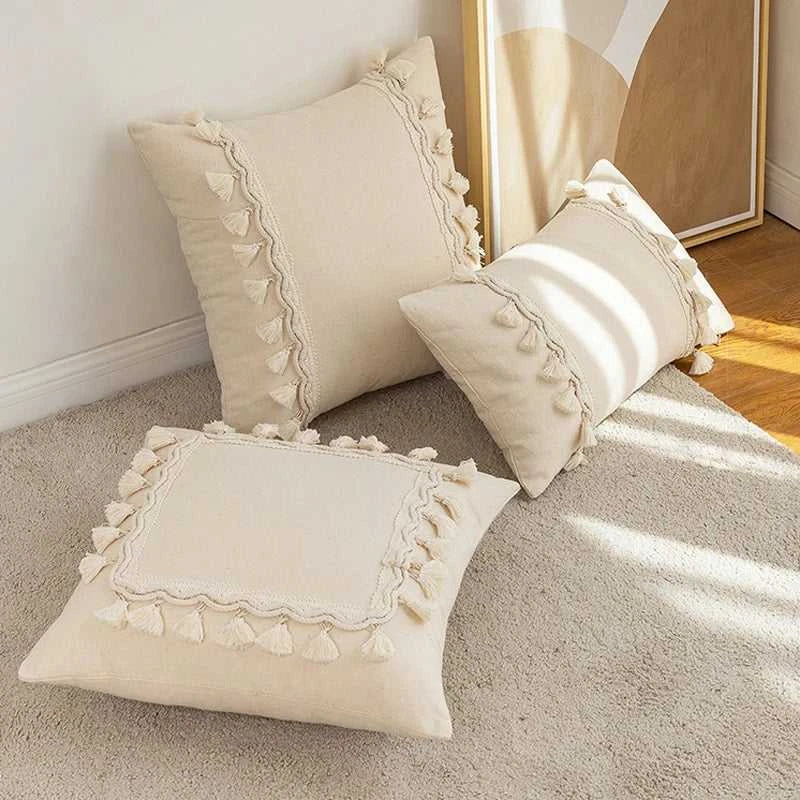 Zahara Moroccan Fringed Cushion Cover - Handmade Cotton Weave with Tassels 14:496#SYMMETRICAL 30X50CM Cushion Covers