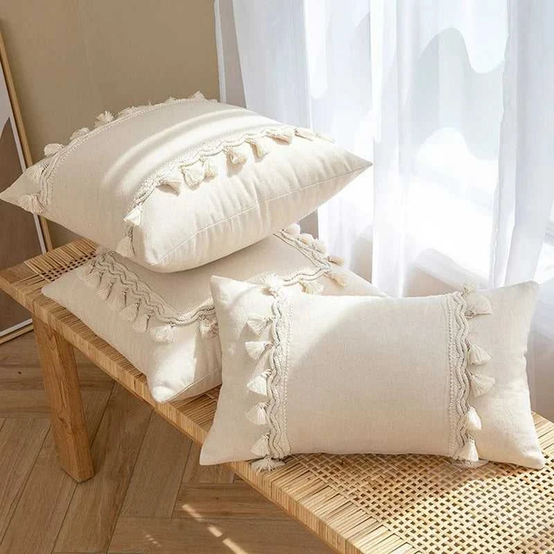 Zahara Moroccan Fringed Cushion Cover - Handmade Cotton Weave with Tassels 14:496#SYMMETRICAL 30X50CM Cushion Covers