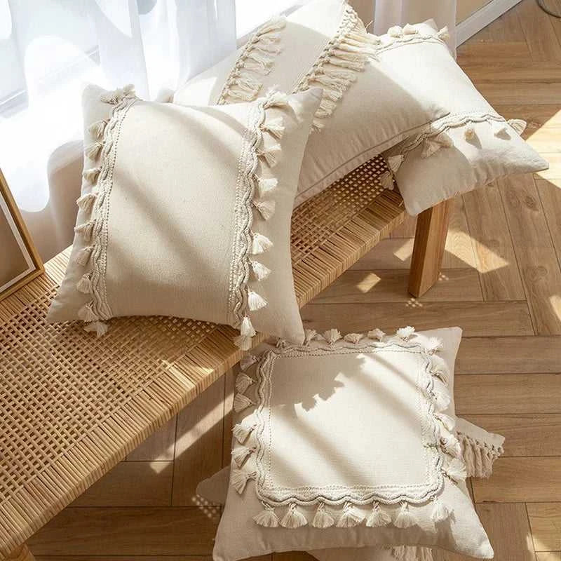 Zahara Moroccan Fringed Cushion Cover - Handmade Cotton Weave with Tassels 14:496#SYMMETRICAL 30X50CM Cushion Covers