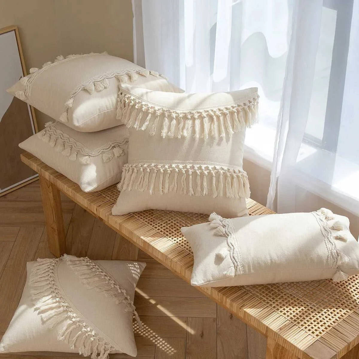 Zahara Moroccan Fringed Cushion Cover - Handmade Cotton Weave with Tassels 14:496#SYMMETRICAL 30X50CM Cushion Covers