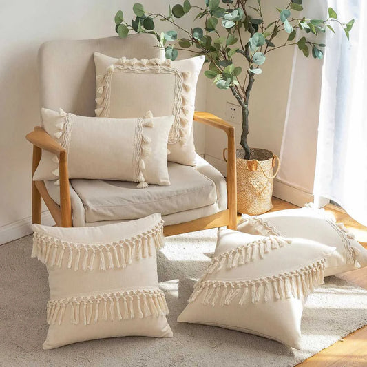 Zahara Moroccan Fringed Cushion Cover - Handmade Cotton Weave with Tassels 14:496#SYMMETRICAL 30X50CM Cushion Covers