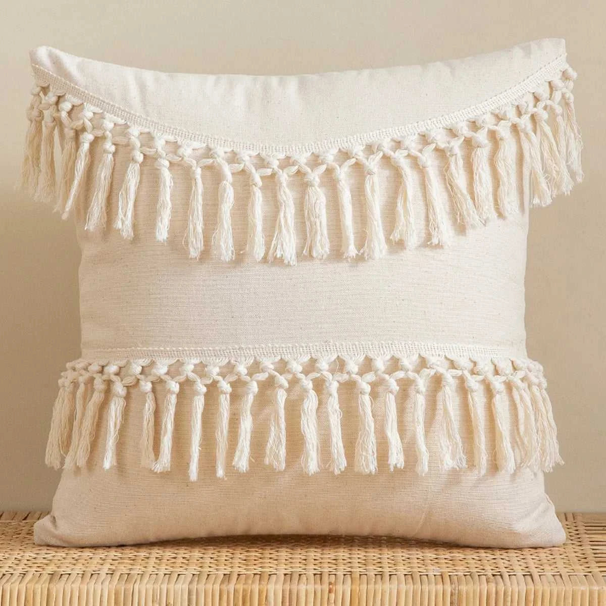 Zahara Moroccan Fringed Cushion Cover - Handmade Cotton Weave with Tassels 14:496#SYMMETRICAL 30X50CM Cushion Covers
