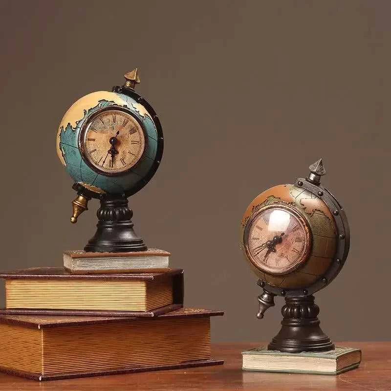 Desktop Ornament Vintage Clock Globe Table Decoration Tabletop Ornament 14:366#Yellow sculptures