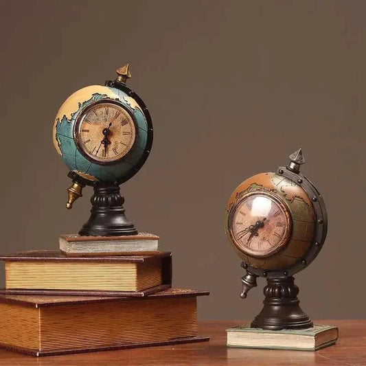 Desktop Ornament Vintage Clock Globe Table Decoration Tabletop Ornament 14:366#Yellow sculptures