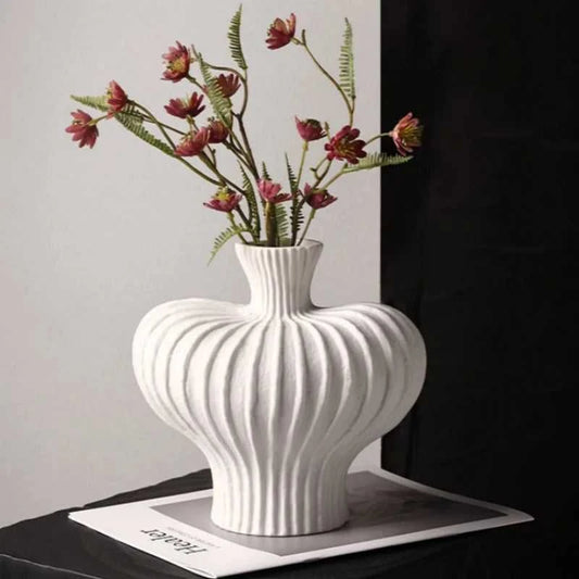 Zess Ceramic-Style Plastic Vase - Sophisticated Desktop Decor 14:10#Black vase